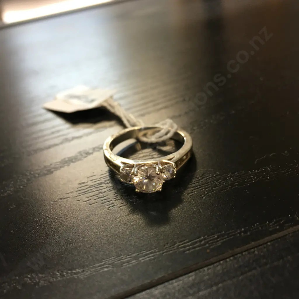Sterling Silver Ring With Clear Stones Stamped 925 Image 1++